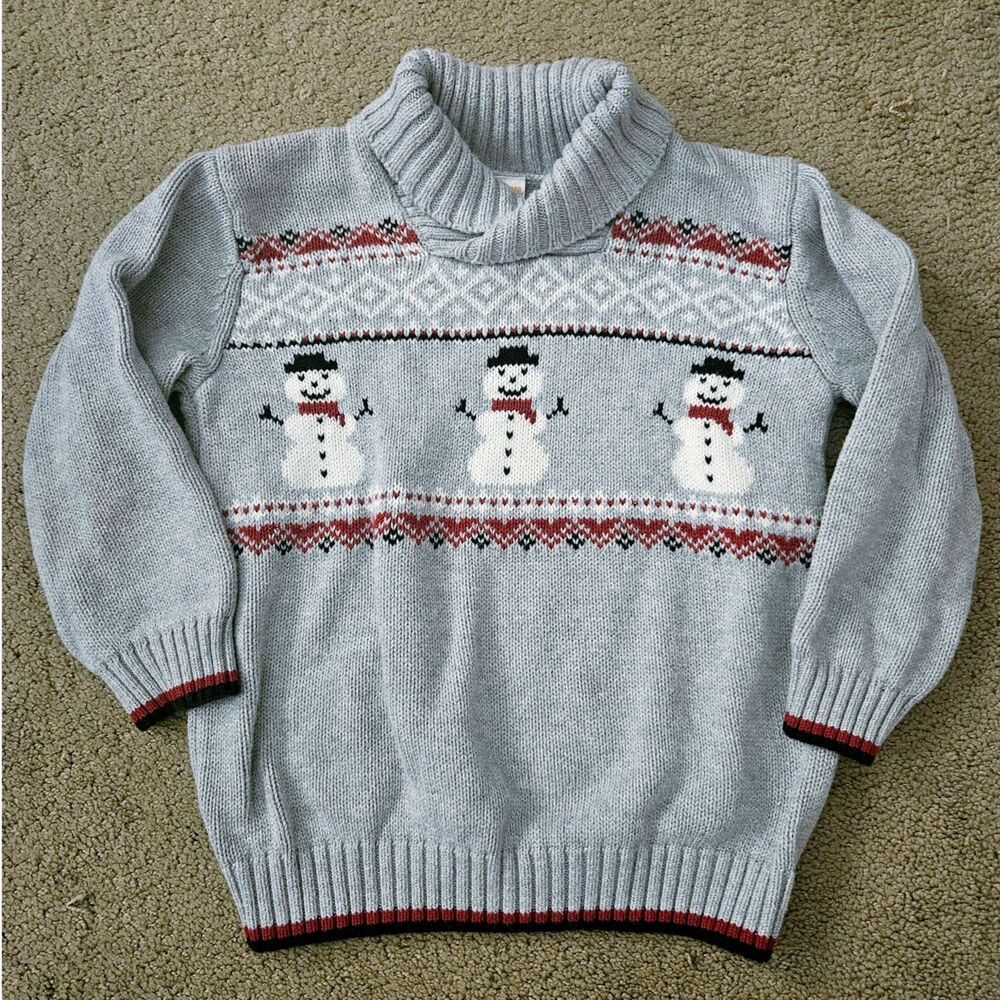 Gymboree Snowman Fair Isle Shawl Collar Sweater | Boys 3T | 100% Cotton Holiday